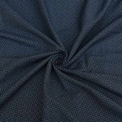 Navy Blue Geometric Printed Denim Fabric