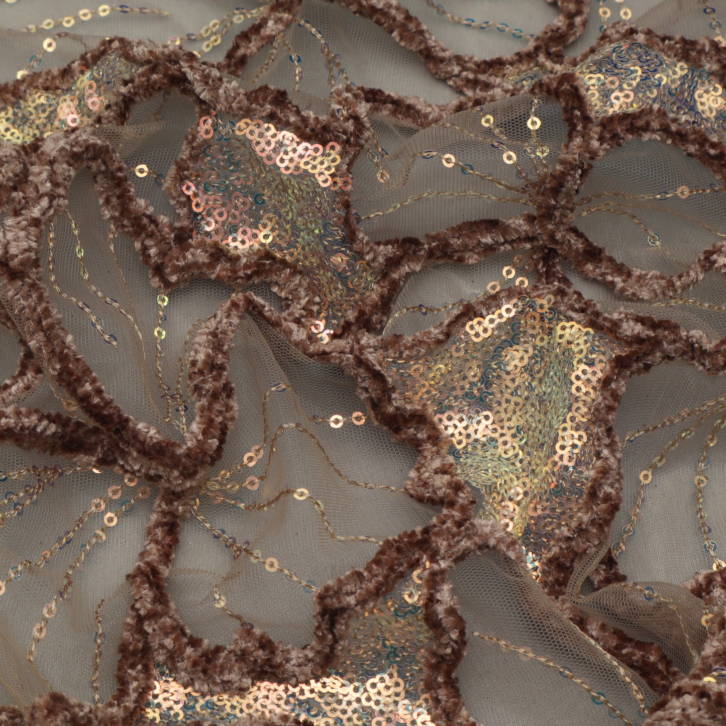 Brown Color Net Embroidery Fabric