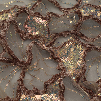 Brown Color Net Embroidery Fabric