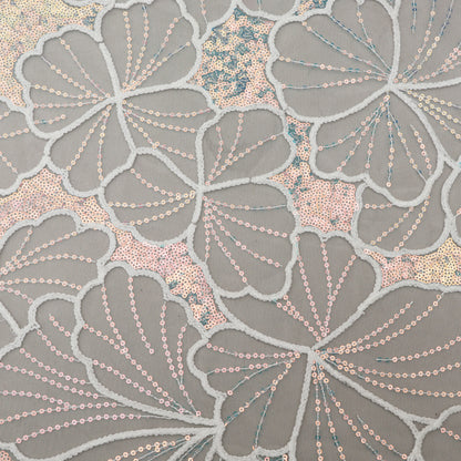 White Color Net Embroidery Fabric