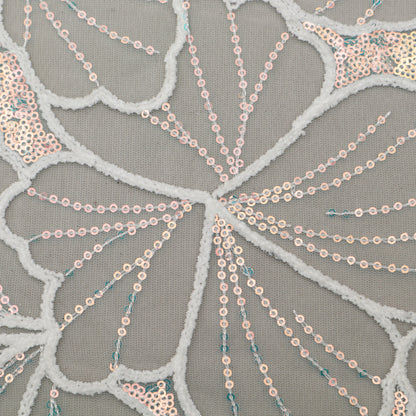 White Color Net Embroidery Fabric