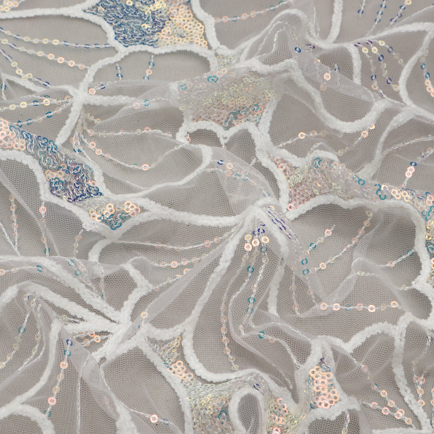 White Color Net Embroidery Fabric