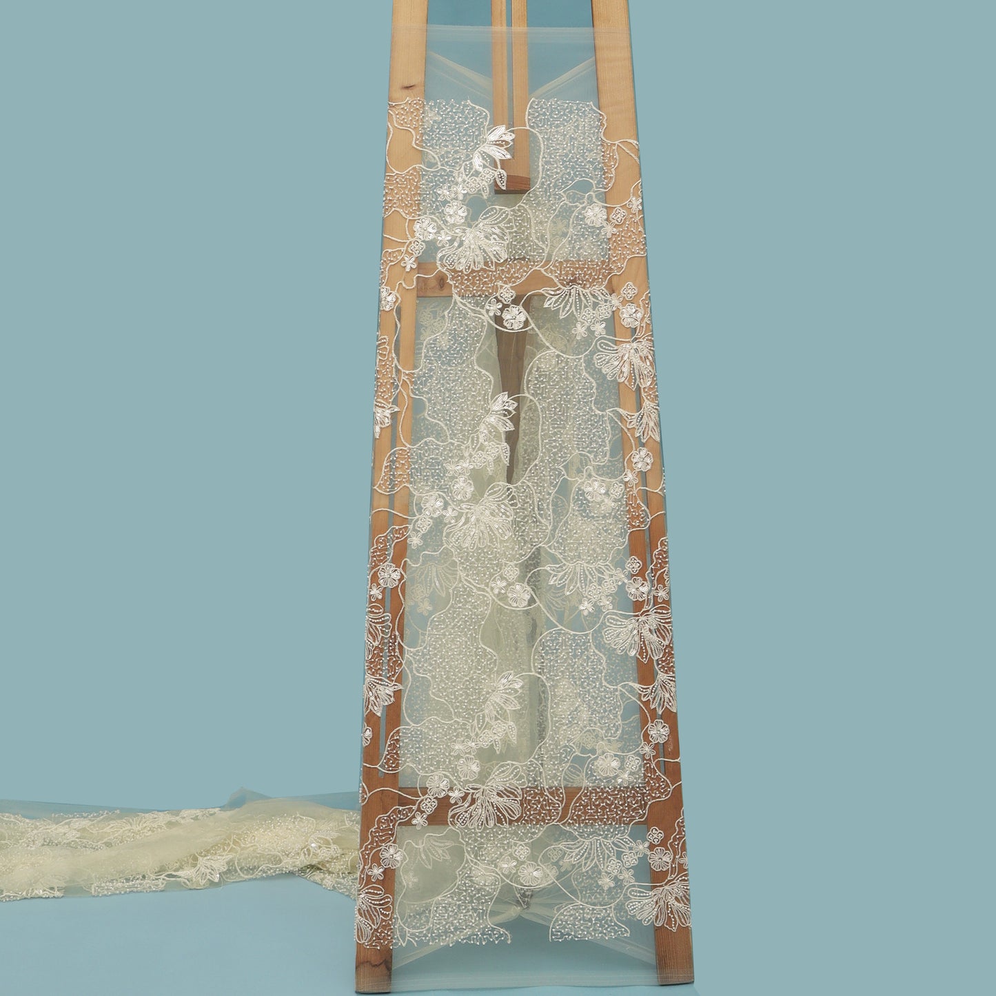 Cream Color Net Embroidery Fabric