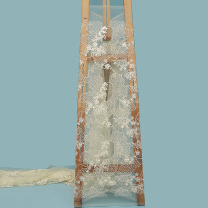Cream Color Net Embroidery Fabric