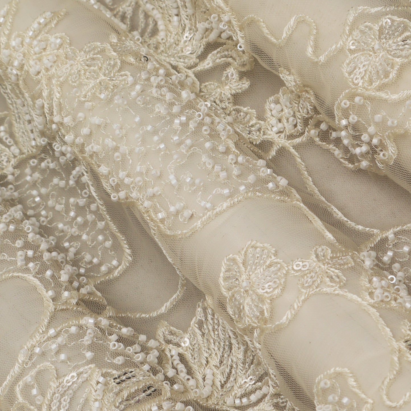 Cream Color Net Embroidery Fabric