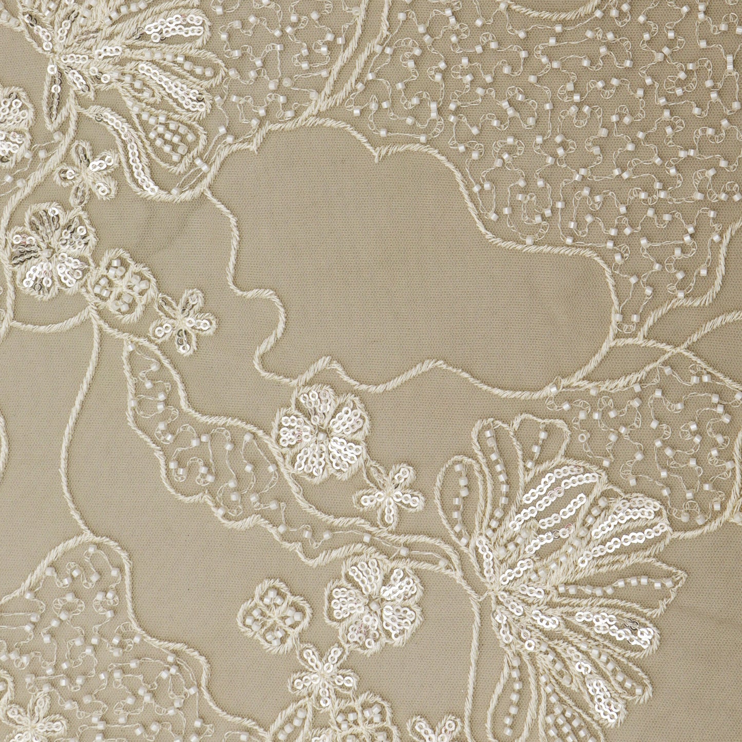 Cream Color Net Embroidery Fabric