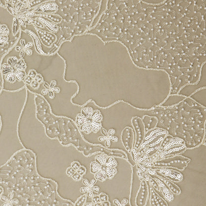 Cream Color Net Embroidery Fabric