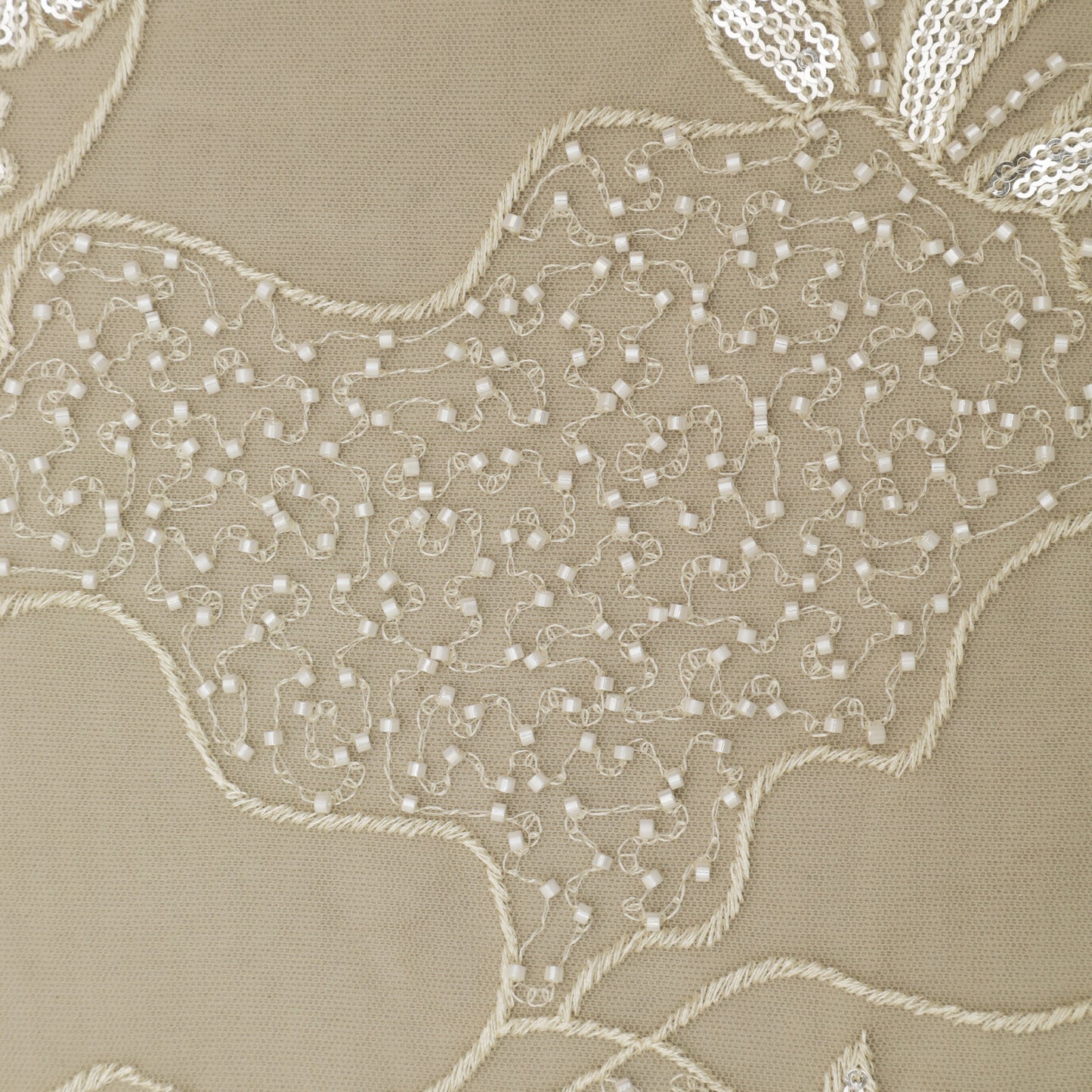 Cream Color Net Embroidery Fabric