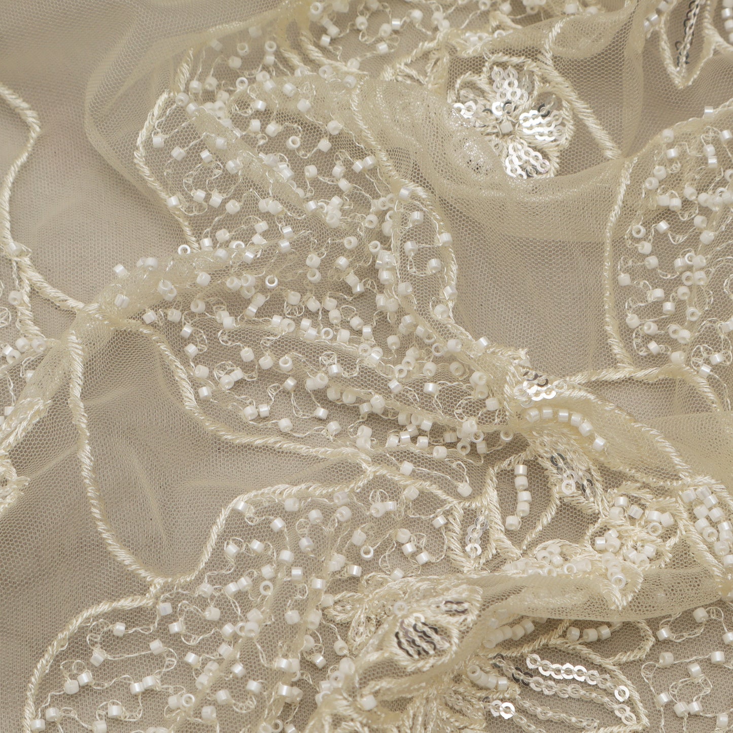 Cream Color Net Embroidery Fabric