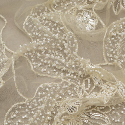 Cream Color Net Embroidery Fabric