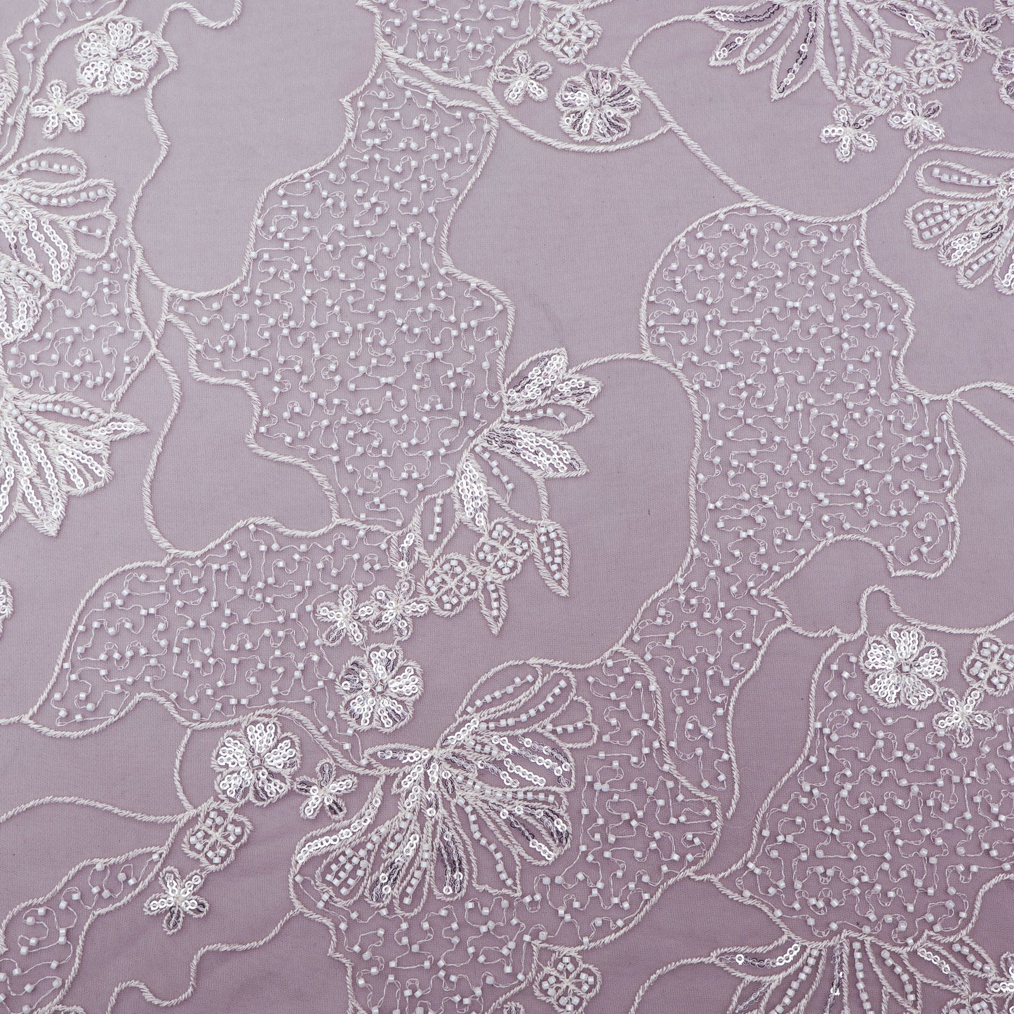 Lavender Color Net Embroidery Fabric