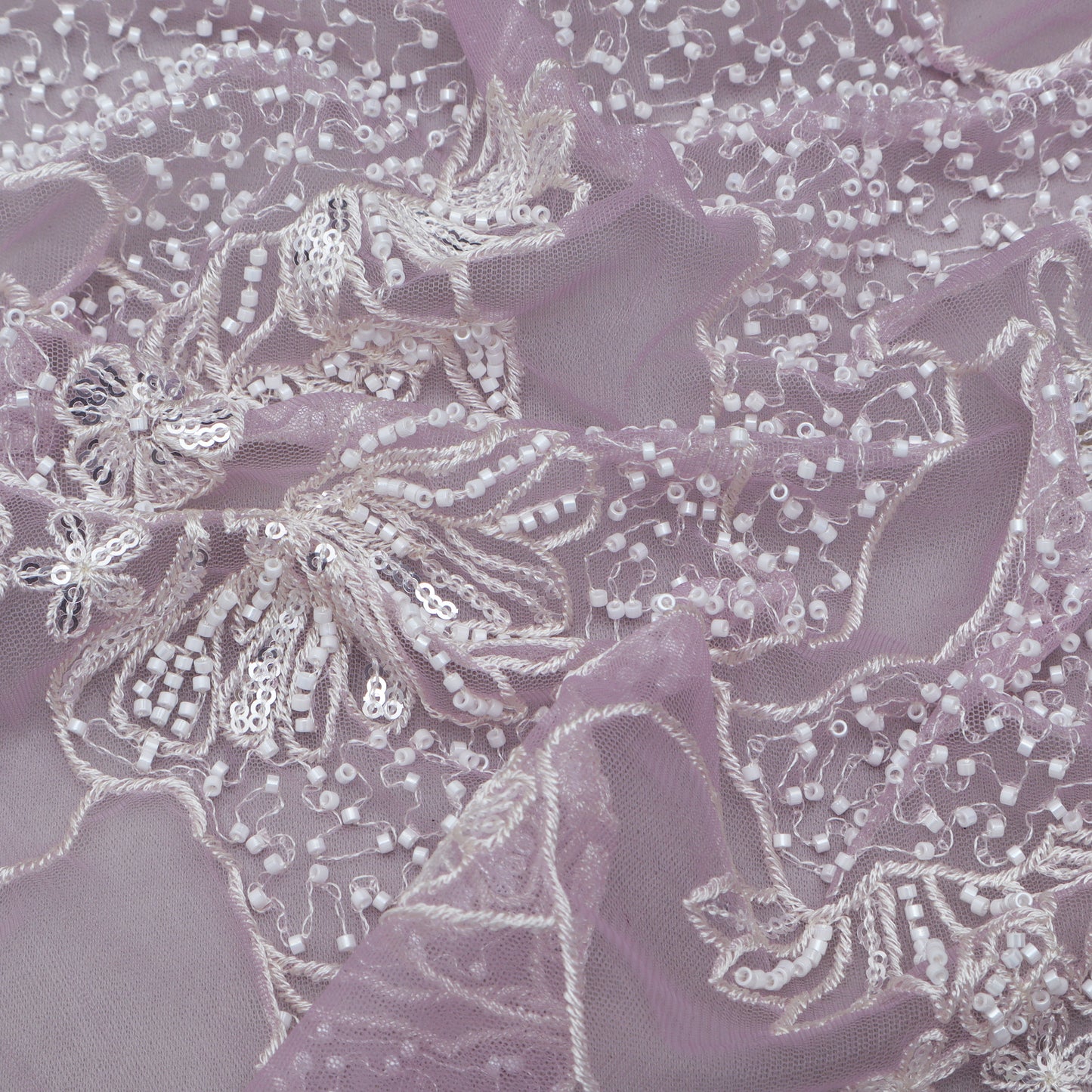 Lavender Color Net Embroidery Fabric