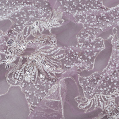 Lavender Color Net Embroidery Fabric