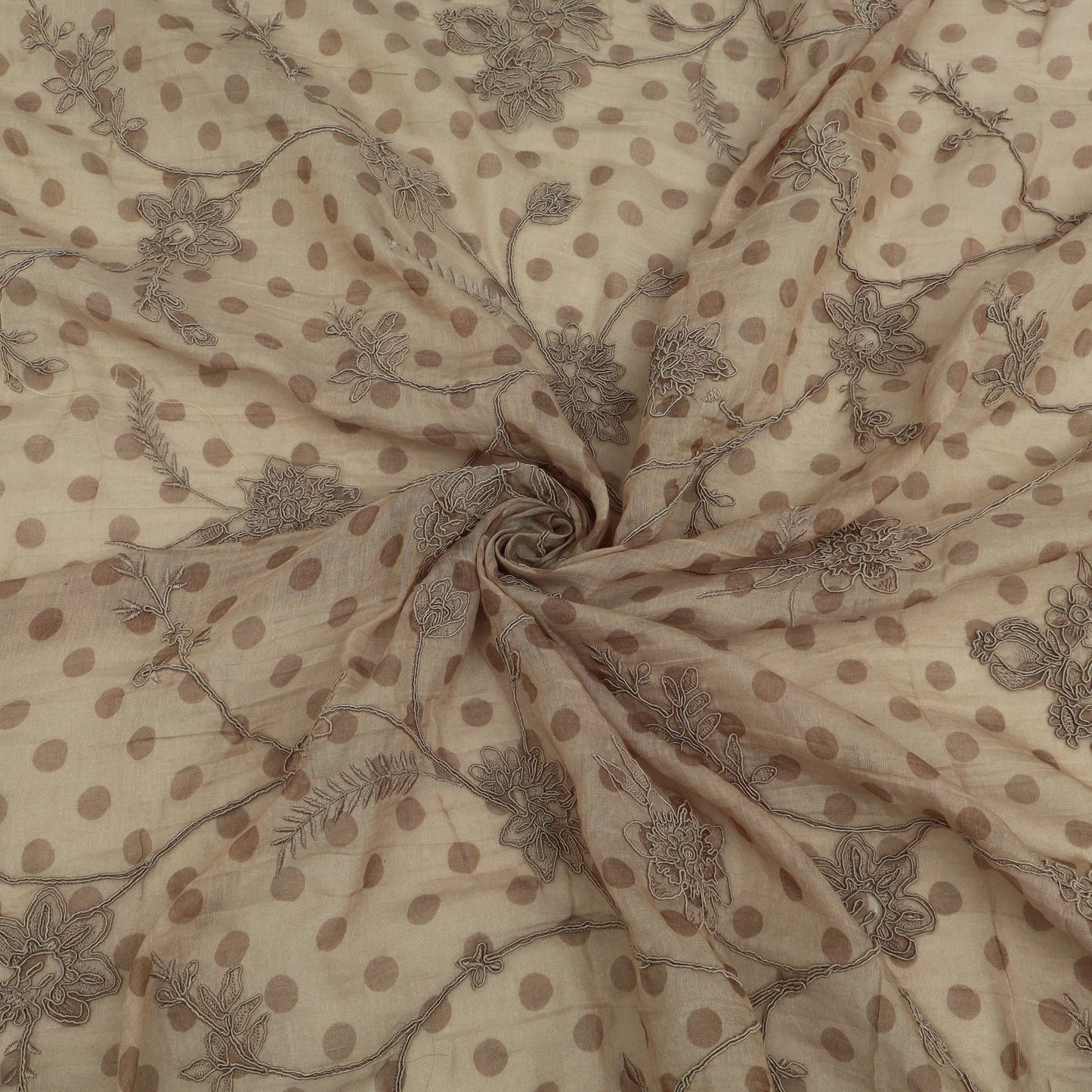 Beige fabric with brown floral patterns