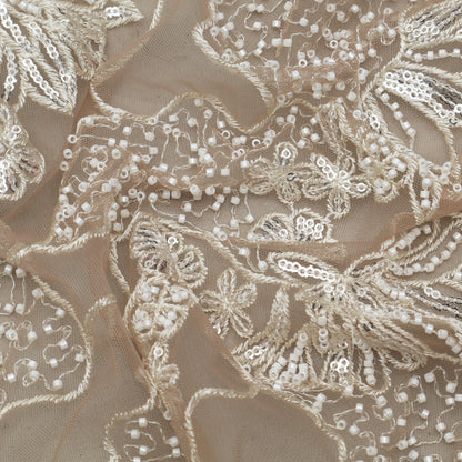 Brown Color Net Embroidery Fabric