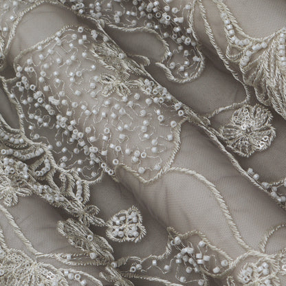 Grey Color Net Embroidery Fabric