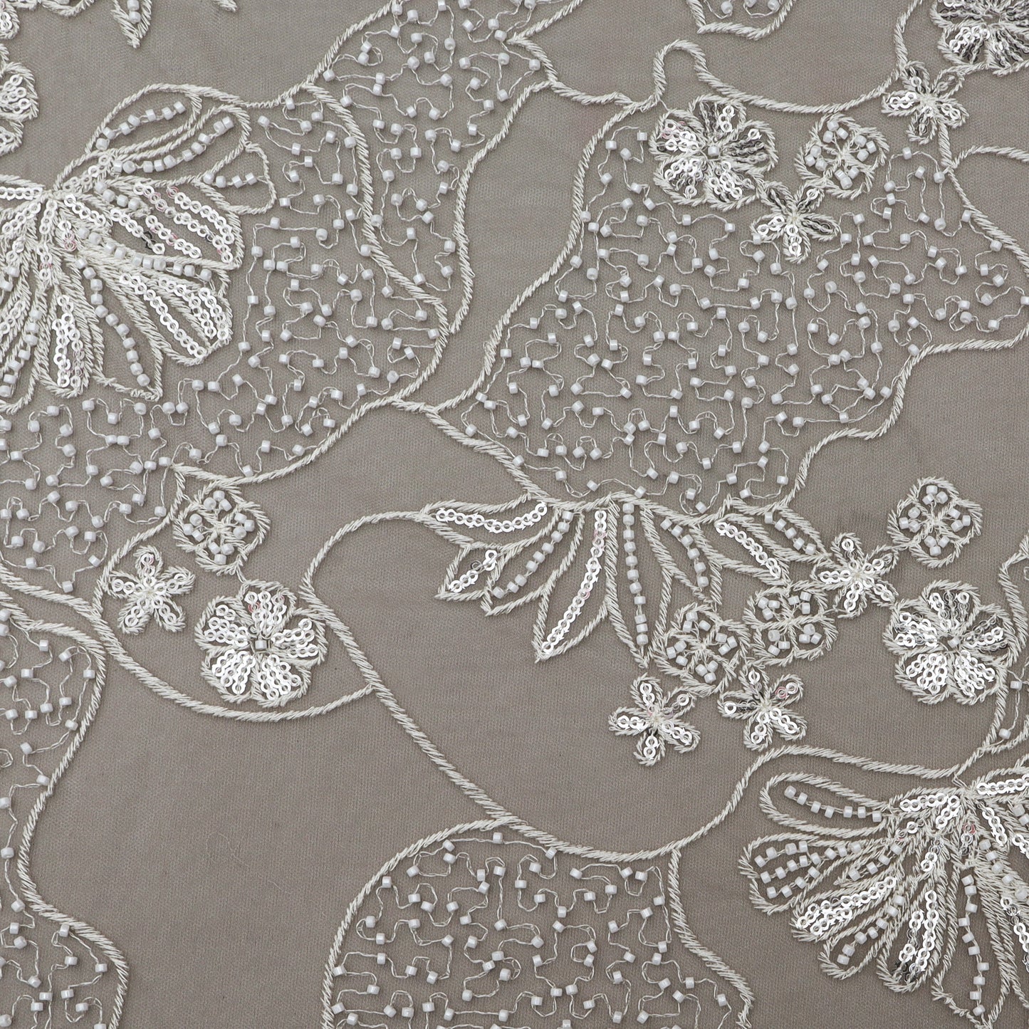 Grey Color Net Embroidery Fabric