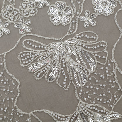 Grey Color Net Embroidery Fabric