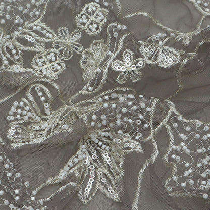 Grey Color Net Embroidery Fabric