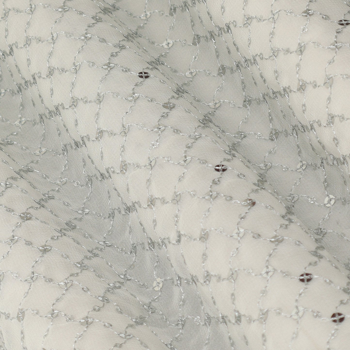 White Color Sequins Georgette Embroidery Fabric