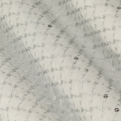 White Color Sequins Georgette Embroidery Fabric