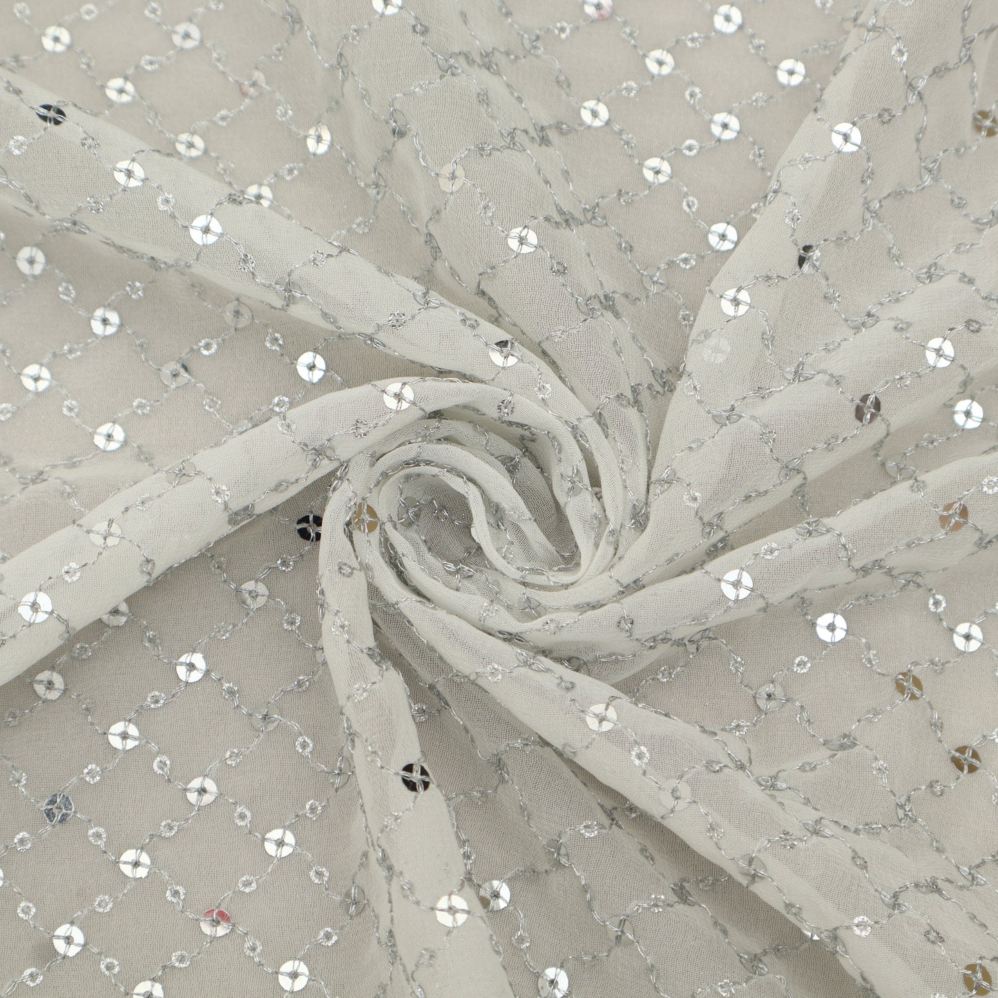 White Color Sequins Georgette Embroidery Fabric
