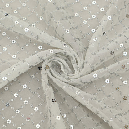 White Color Sequins Georgette Embroidery Fabric