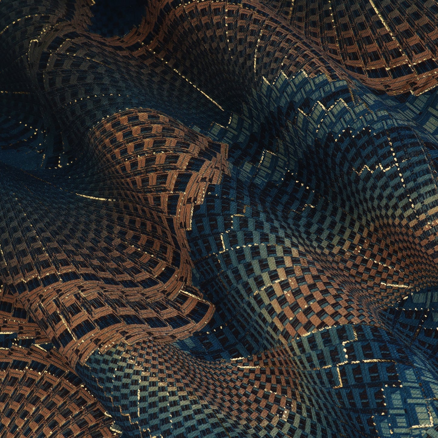 Blue, Gold And Maroon Color Brasso Velvet Fabric