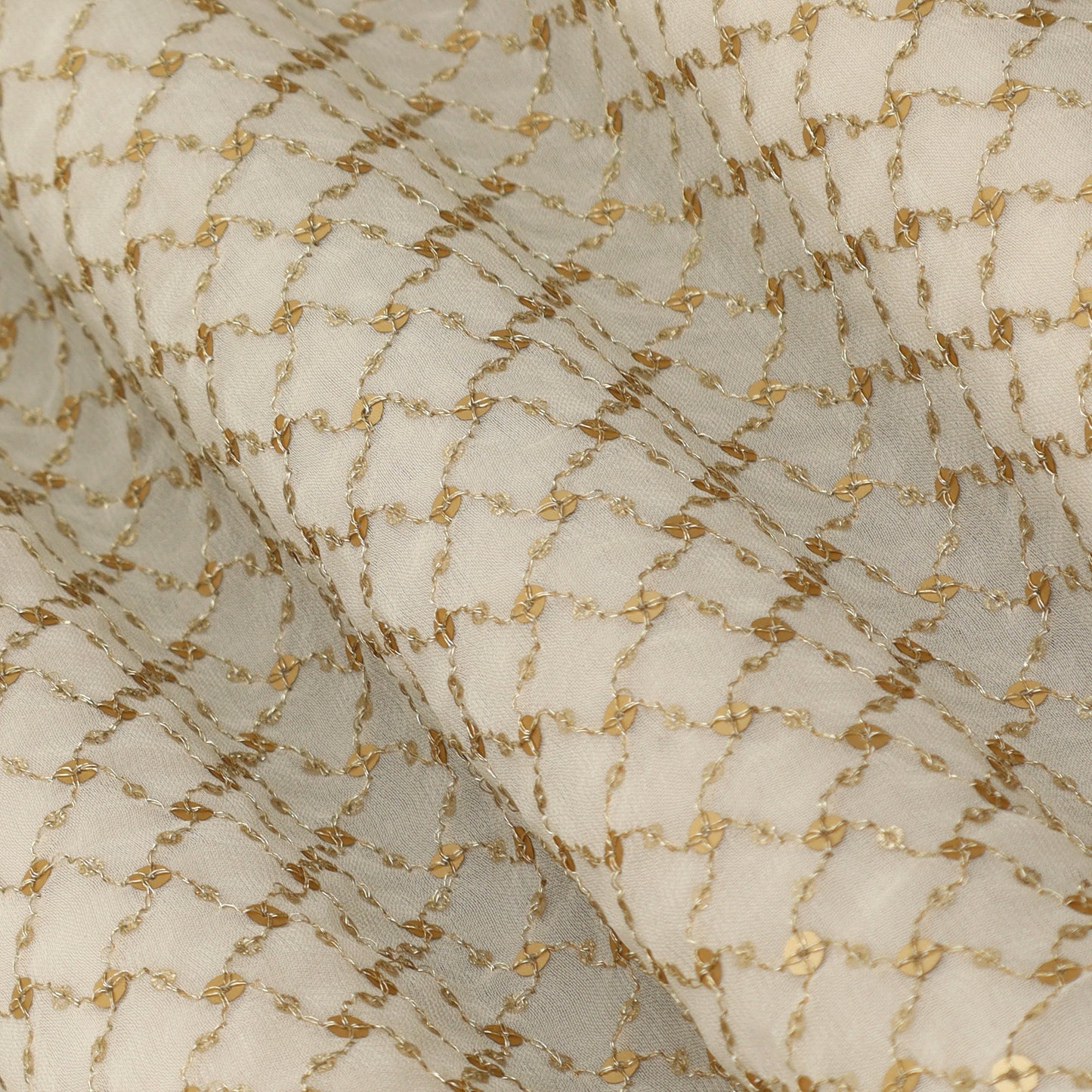 White Color Sequins Georgette Embroidery Fabric