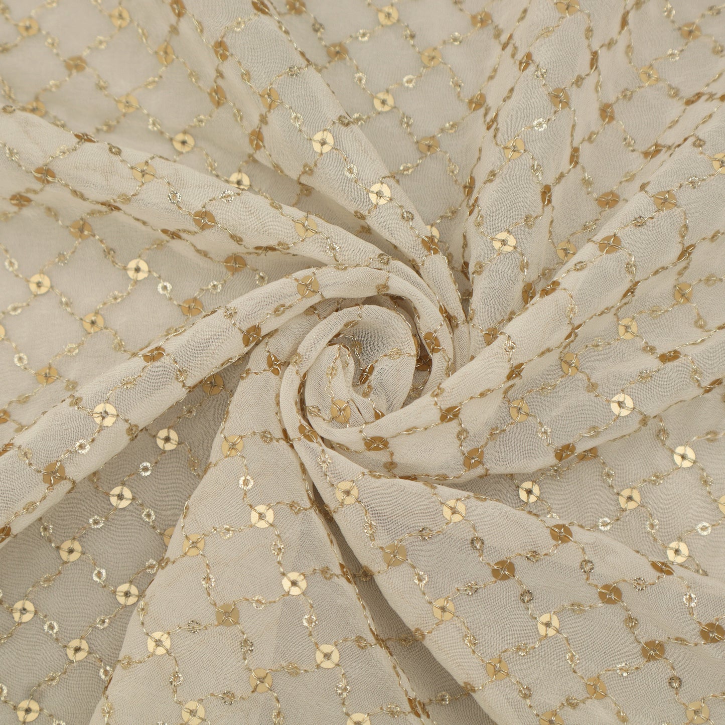 White Color Sequins Georgette Embroidery Fabric