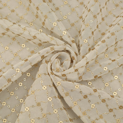 White Color Sequins Georgette Embroidery Fabric