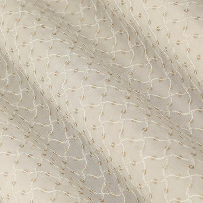 White Color Sequins Georgette Embroidery Fabric