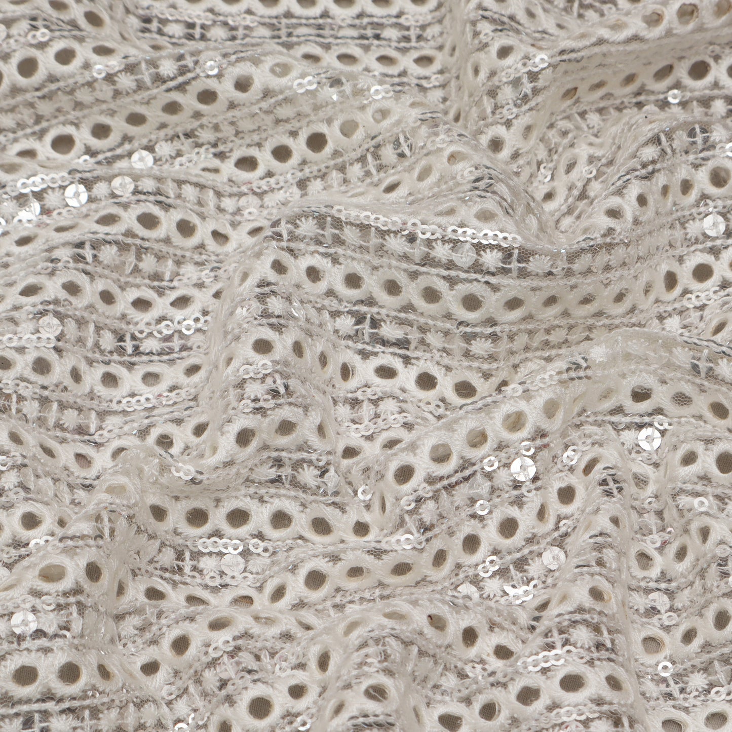 White Color Net Embroidery Fabric