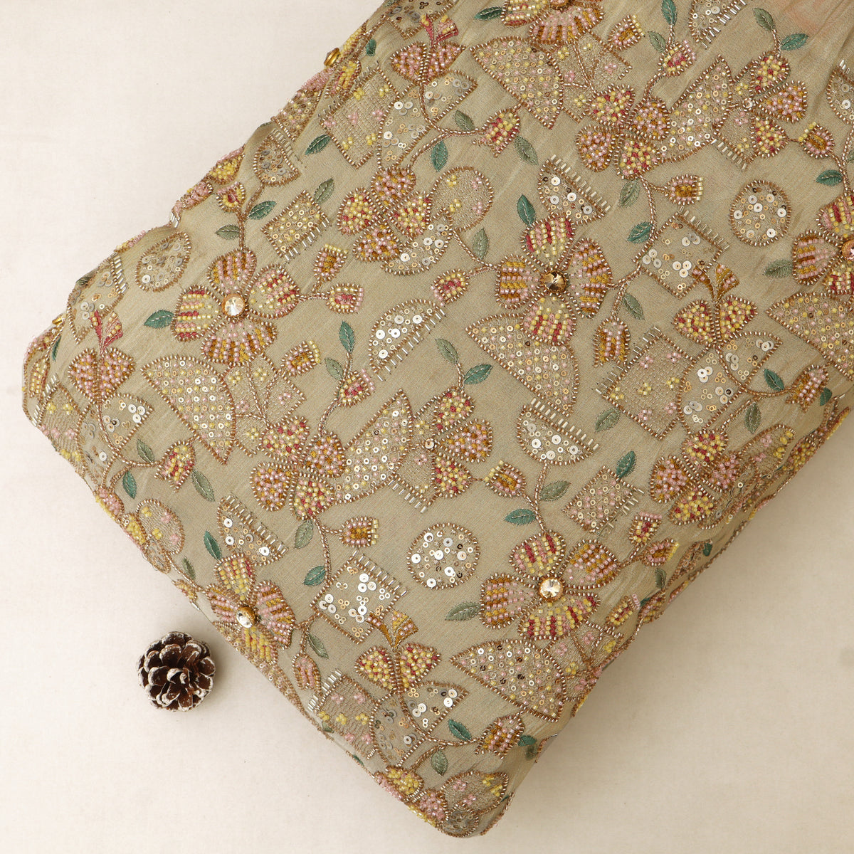 Floral Sequins Tissue Embroidery Fabric