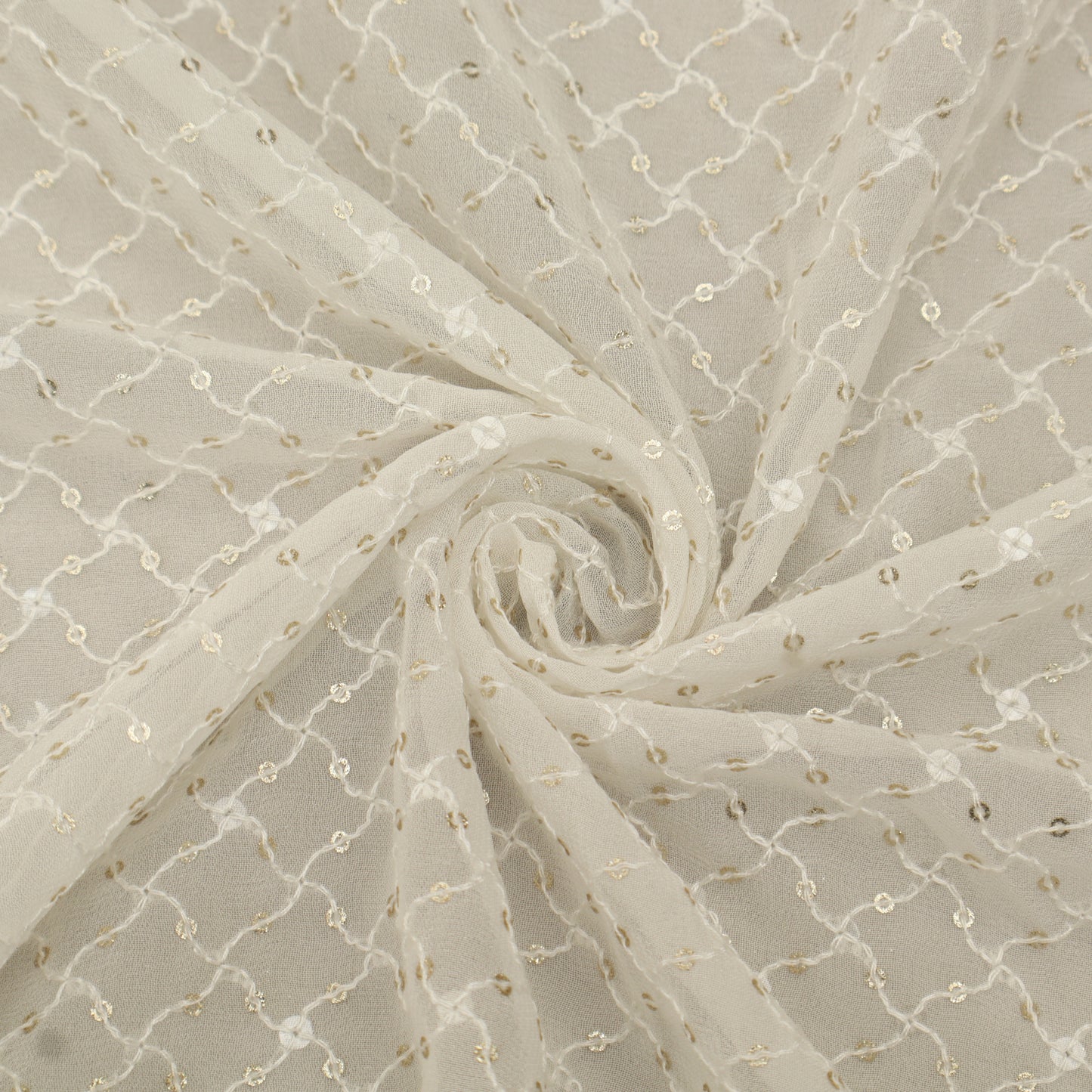 White Color Sequins Georgette Embroidery Fabric