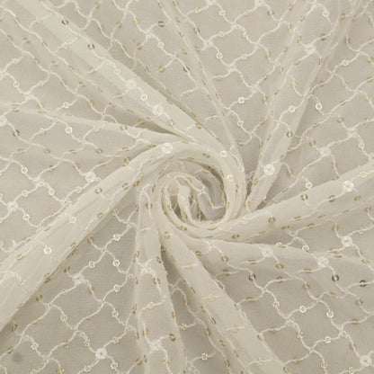 White Color Sequins Georgette Embroidery Fabric
