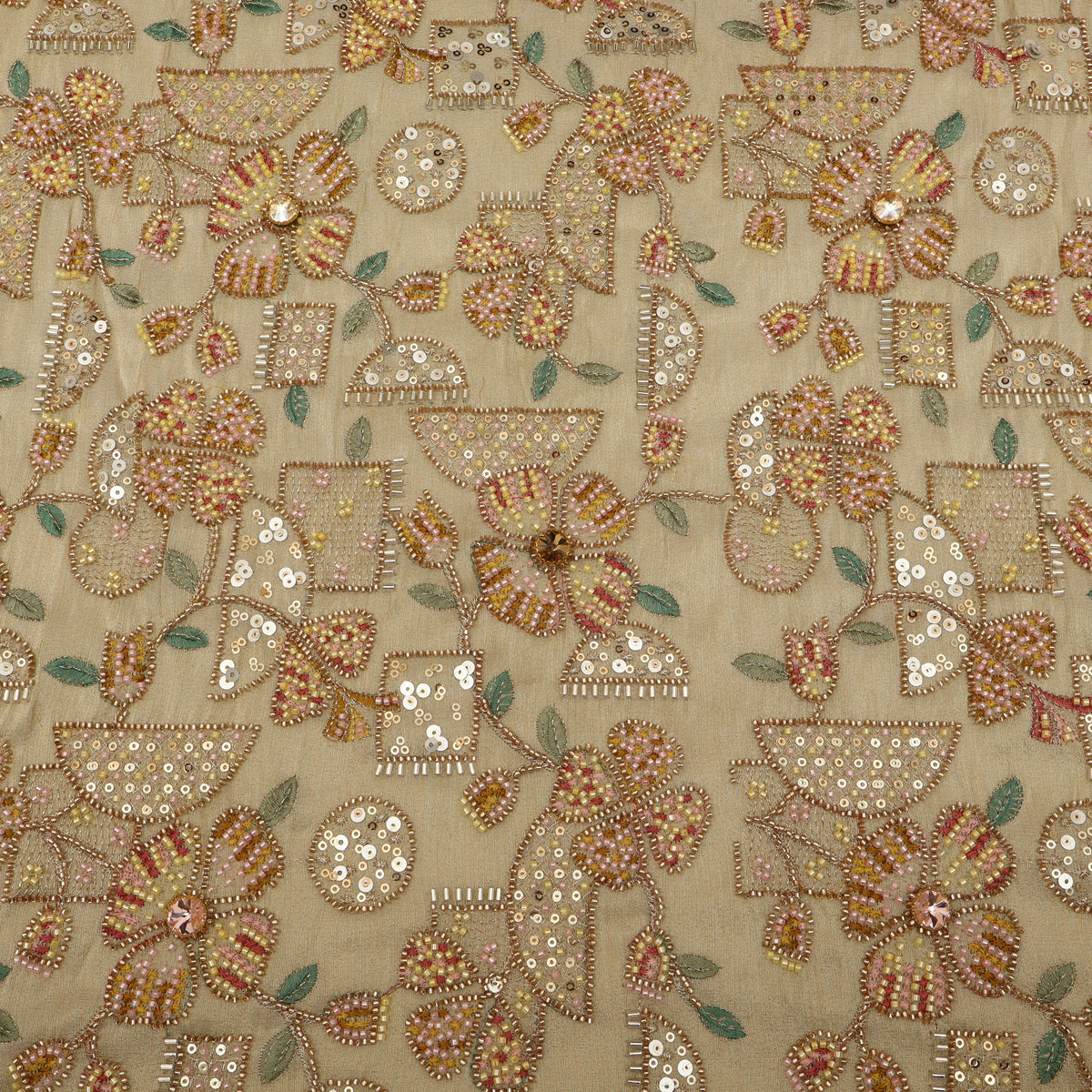 Floral Sequins Tissue Embroidery Fabric