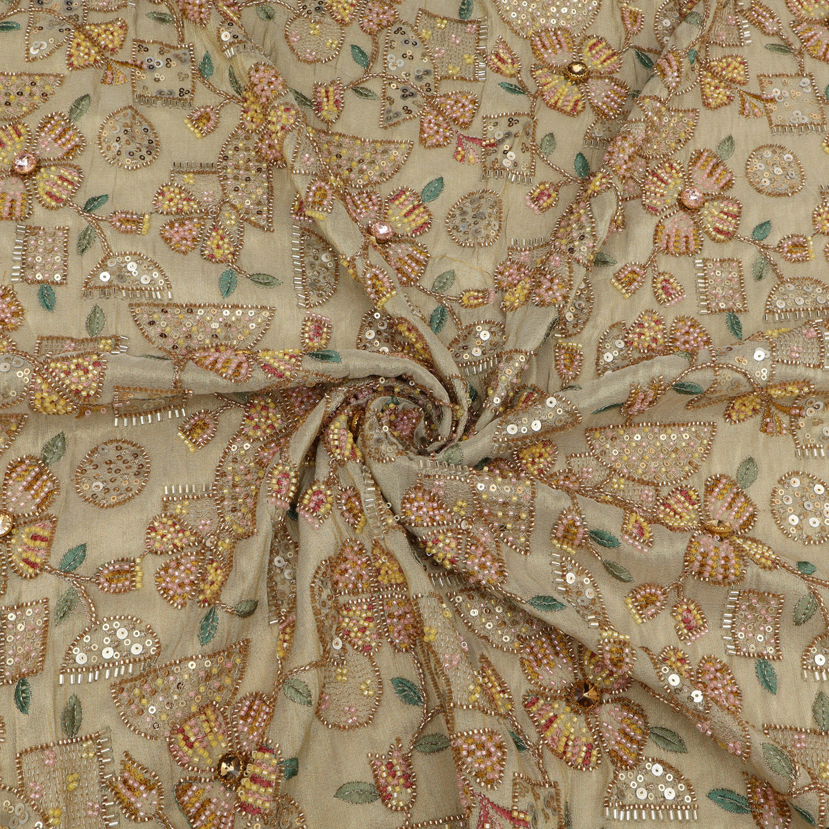 Floral Sequins Tissue Embroidery Fabric