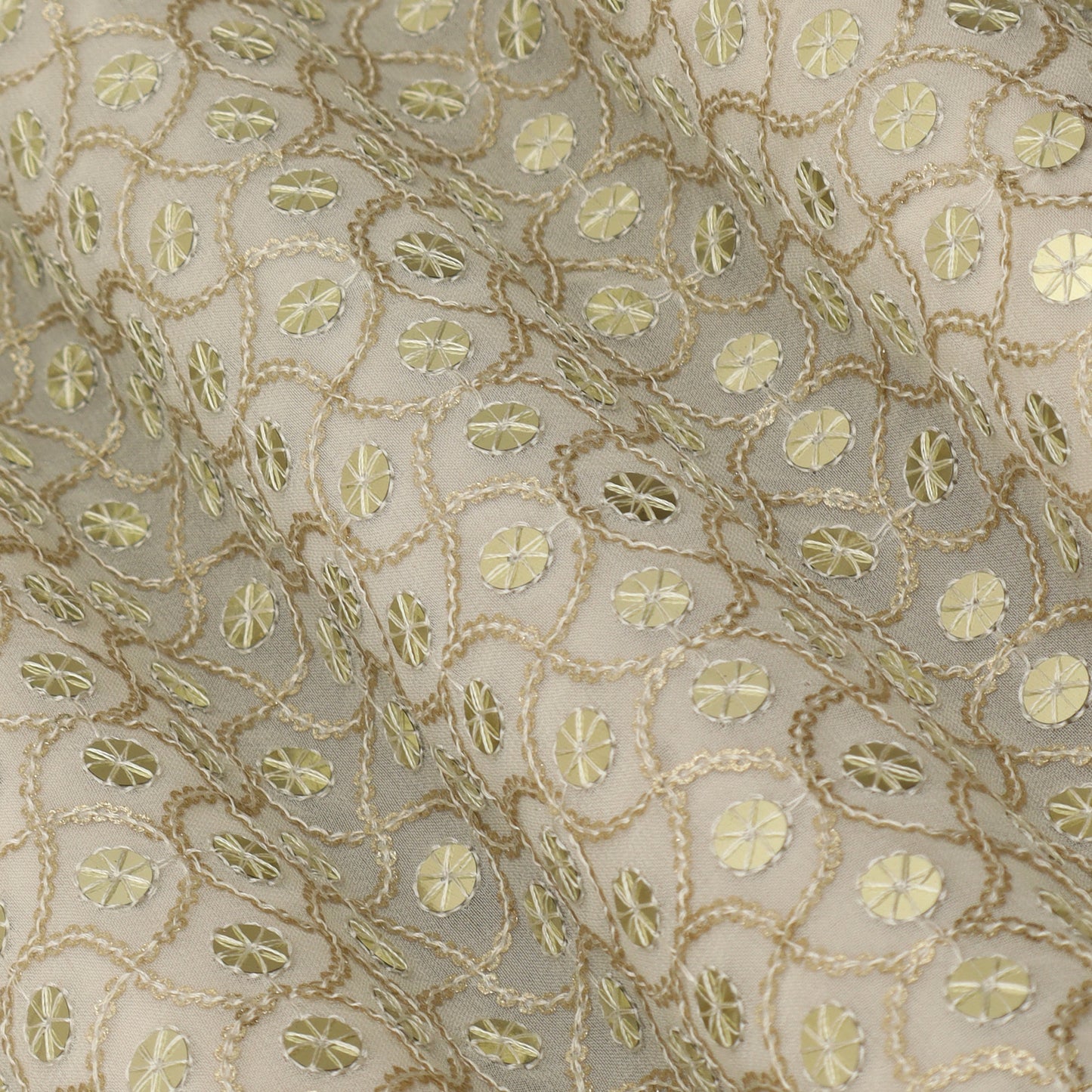 White Color Sequins Georgette Embroidery Fabric