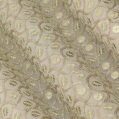 White Color Sequins Georgette Embroidery Fabric