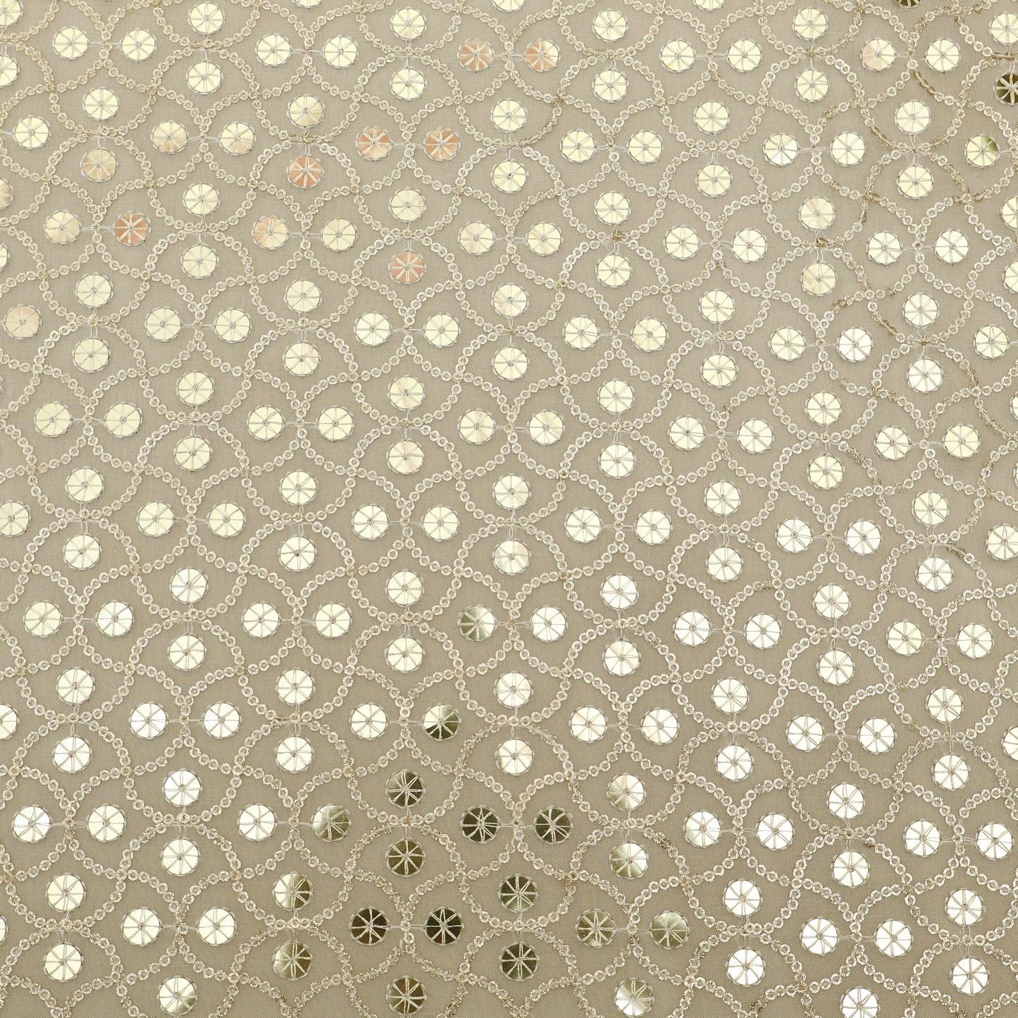 White Color Sequins Georgette Embroidery Fabric