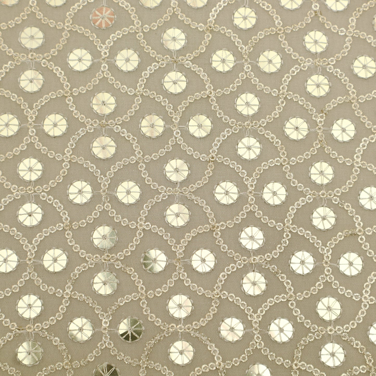 White Color Sequins Georgette Embroidery Fabric