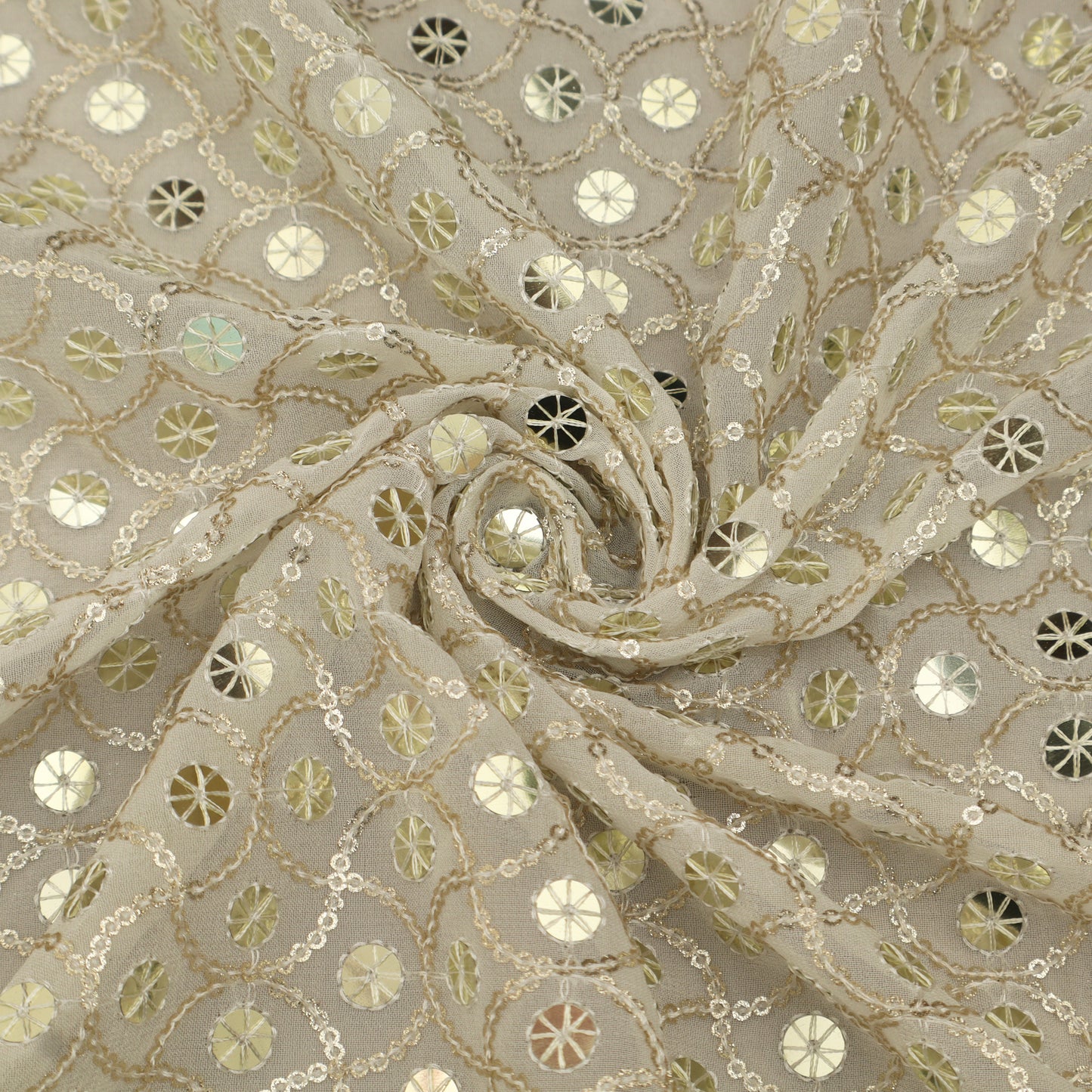 White Color Sequins Georgette Embroidery Fabric