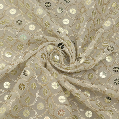 White Color Sequins Georgette Embroidery Fabric