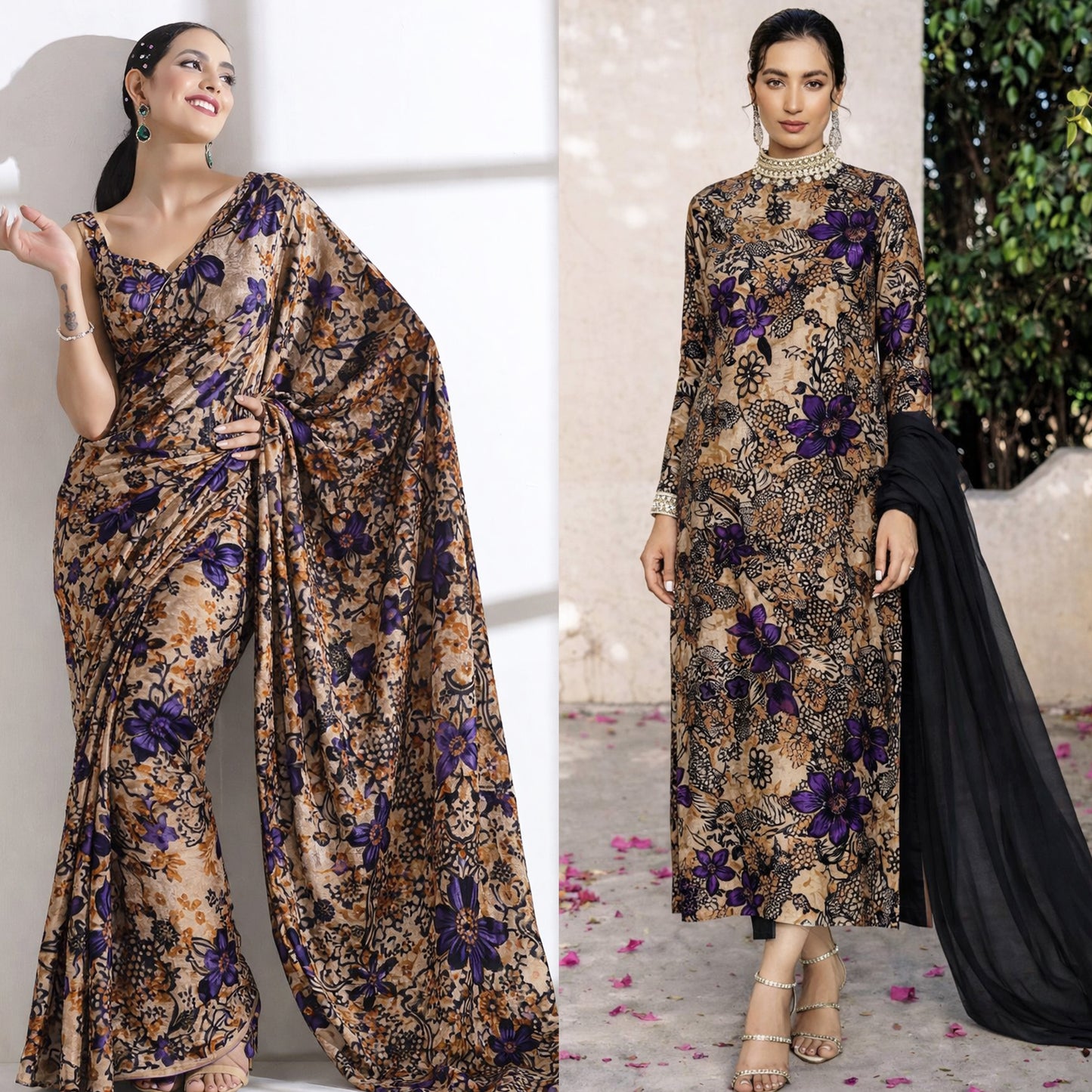 Floral Printed Brasso Velvet Fabric