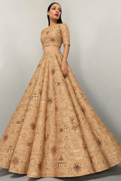 Linen Tissue Postion Print Embroidery Fabric