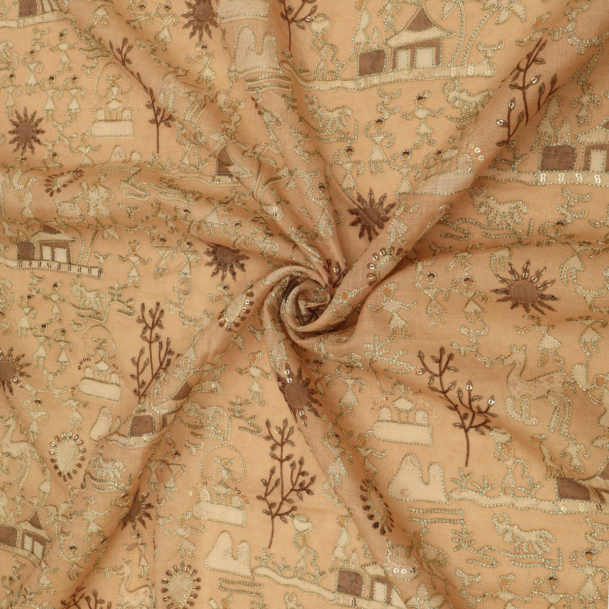 Linen Tissue Postion Print Embroidery Fabric