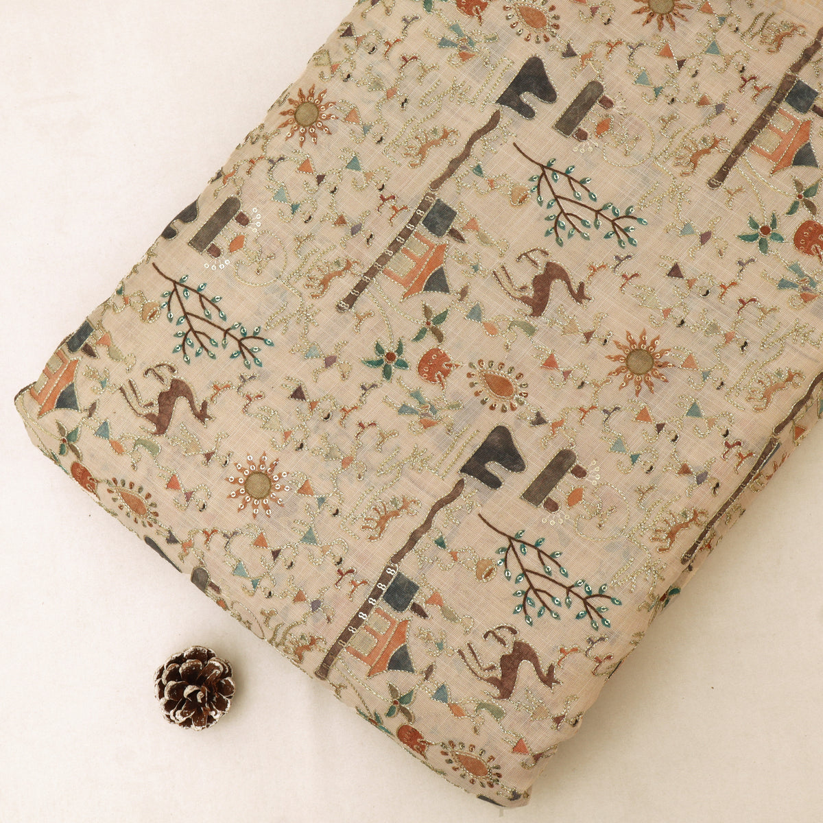 Linen Tissue Postion Print Embroidery Fabric