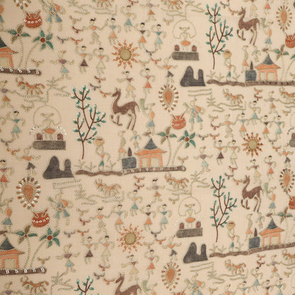 Linen Tissue Postion Print Embroidery Fabric