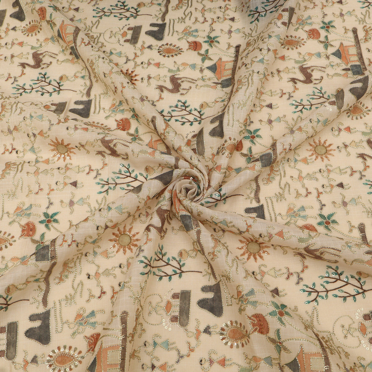 Linen Tissue Postion Print Embroidery Fabric